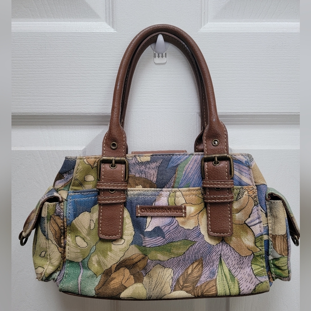 Caribbean Joe Floral Canvas/Faux Leather Handle Hand Bag